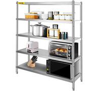 VEVOR Étagère de Rangement à 5 Niveaux, Rayonnage de Garage en Acier Inoxydable, 180x45x180 cm, Structure Solide, Capacité de Charge 748 kg, Hauteur Réglable, Meuble de Rangement pour Maison Cuisine
