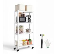 VEVOR Étagère de Rangement à Roulettes 4 Niveaux 76,2x31,3x160 cm, Étagère de Garage Métallique, Charge Statique 362,9 kg, Rayonnage Ajustable pour Garage, Cave, Entrepôt et Cuisine, avec Gants, Blanc