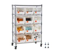 VEVOR Étagère de Rangement Mobile 5 Niveaux Rayonnage sur Roulettes 12 Bacs pour Garage, Entrepôt, Bureau, Restaurant, Salle de Classe, Cuisine, en Fil d'Acier, avec Roulettes Pivotantes et 2 Freins