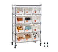 VEVOR Étagère de Rangement Mobile 5 Niveaux Rayonnage sur roulettes 12 Bacs pour Garage, Entrepôt, Bureau, Restaurant, Salle de Classe, Cuisine, en Fil d'acier, avec roulettes Pivotantes et 2 Freins