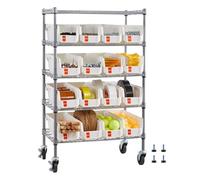 VEVOR Étagère de Rangement Mobile 5 Niveaux Rayonnage sur roulettes 16 Bacs pour Garage, Entrepôt, Bureau, Restaurant, Salle de Classe, Cuisine, en Fil d'acier, avec roulettes Pivotantes et 2 Freins