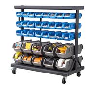 VEVOR Étagère de Rangement Mobile 5 Niveaux Rayonnage sur Roulettes 68 Bacs PP pour Garage, Entrepôt, Bureau, Restaurant, Salle de Classe, Cuisine, Double Face, avec Roulettes Pivotantes et 2 Freins