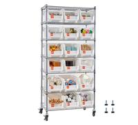 VEVOR Étagère de Rangement Mobile 7 Niveaux Rayonnage sur Roulettes 18 Bacs pour Garage, Entrepôt, Bureau, Restaurant, Salle de Classe, Cuisine, en Fil d'Acier, avec Roulettes Pivotantes et 2 Freins