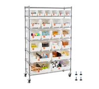VEVOR Étagère de Rangement Mobile 7 Niveaux Rayonnage sur Roulettes 22 Bacs pour Garage, Entrepôt, Bureau, Restaurant, Salle de Classe, Cuisine, en Fil d'Acier, avec Roulettes Pivotantes et 2 Freins