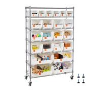 VEVOR Étagère de Rangement Mobile 7 Niveaux Rayonnage sur Roulettes 22 Bacs pour Garage, Entrepôt, Bureau, Restaurant, Salle de Classe, Cuisine, en Fil d'Acier, avec Roulettes Pivotantes et 2 Freins