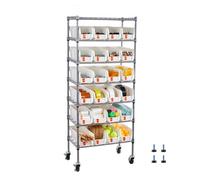 VEVOR Étagère de Rangement Mobile 7 Niveaux Rayonnage sur Roulettes 24 Petits Bacs pour Garage, Entrepôt, Bureau, Restaurant, Salle de Classe, Cuisine, Fil Acier, avec Roulettes Pivotantes et 2 Freins