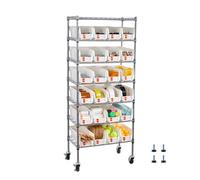 VEVOR Étagère de Rangement Mobile 7 Niveaux Rayonnage sur Roulettes 24 Petits Bacs pour Garage, Entrepôt, Bureau, Restaurant, Salle de uisine, Fil Acier, avec Roulettes Pivotantes et 2 Freins