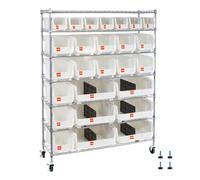 VEVOR Étagère de Rangement Mobile 7 Niveaux Rayonnage sur roulettes 26 Bacs pour Garage, Entrepôt, Bureau, Restaurant, Salle de uisine, en Fil d'acier, avec roulettes Pivotantes et 2 Freins