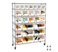 VEVOR Étagère de Rangement Mobile 7 Niveaux Rayonnage sur Roulettes 26 Bacs pour Garage, Entrepôt, Bureau, Restaurant, Salle de Classe, Cuisine, en Fil d'Acier, avec Roulettes Pivotantes et 2 Freins
