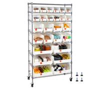 VEVOR Étagère de Rangement Mobile 8 Niveaux Rayonnage sur Roulettes 26 Bacs pour Garage, Entrepôt, Bureau, Restaurant, Salle de Classe, Cuisine, en Fil d'Acier, avec Roulettes Pivotantes et 2 Freins