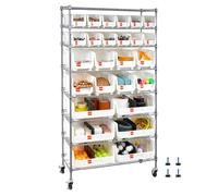 VEVOR Étagère de Rangement Mobile 8 Niveaux Rayonnage sur roulettes 26 Bacs pour Garage, Entrepôt, Bureau, Restaurant, Salle de Classe, Cuisine, en Fil d'acier, avec roulettes Pivotantes et 2 Freins