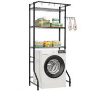 VEVOR Étagère de rangement pour lave-linge et sèche-linge à 3 niveaux, étendoir à linge avec tringle et crochets, étagères réglables, pour gagner de la place, pour organisation de la buanderie, noir