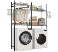 VEVOR Étagère pour lave-linge et sèche-linge à 4 niveaux – tringle, crochets, réglable – Noir