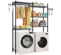 VEVOR Étagère de rangement pour lave-linge et sèche-linge à 5 niveaux, étendoir à linge avec tringle et crochets, étagères réglables à deux rangées, gain de place, pour buanderie, salle de bain, noir