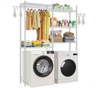 VEVOR Étagère de rangement pour lave-linge et sèche-linge à 5 niveaux, étendoir à linge avec tringle et crochets, étagères réglables à deux rangées, gain de place, pour buanderie, salle de bain, blanc