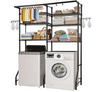 VEVOR Étagère de rangement pour lave-linge et sèche-linge à 6 niveaux, étendoir à linge avec tringle et crochets, étagères réglables à deux rangées, gain de place, pour buanderie, salle de bain, noir