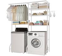 VEVOR Étagère de rangement pour lave-linge et sèche-linge à 6 niveaux, étendoir à linge avec tringle et crochets, étagères réglables à deux rangées, gain de place, pour buanderie, salle de bain, blanc