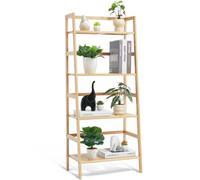 VEVOR Étagère à échelle en bambou à 4 étages, bibliothèque ouverte trapézoïdale, étagère de rangement, support autonome pour plantes à fleurs Étagère à dossiers idéale pour salle de bain Chambre à cou