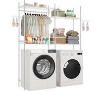 VEVOR Étagère de stockage pour lave-linge et sèche-linge, rack de séchage à 4 étages, double étage, réglable pour le stockage et l'organisation, blanc