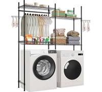 VEVOR Étagère de stockage pour lave-linge et sèche-linge, rack de séchage à 4 étages, double étage, réglable pour le stockage et l'organisation, noir