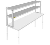 VEVOR Étagère Double à Deux Niveaux en Acier Inoxydable, 183x30 cm, Étagère Supérieure à Double Étage, Étagère Réglable en Hauteur pour Table de Préparation et de Travail, Cuisine, Restaurant, Atelier