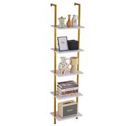 VEVOR Étagère Échelle, Bibliothèque à 5 Niveaux 40 x 30 cm, Étagère Murale Ouverte avec Cadre Métallique, Support de Rangement pour Articles de Cuisine, Chambre, Salle de Bain, Salon, Doré et Blanc