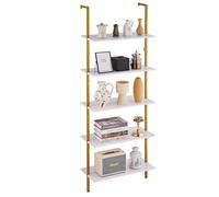 VEVOR Étagère Échelle, Bibliothèque à 5 Niveaux 64 x 30 cm, Étagère Murale Ouverte avec Cadre Métallique, Support de Rangement pour Articles de Cuisine, Chambre, Salle de Bain, Salon, Doré et Blanc