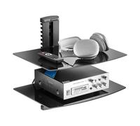 VEVOR Étagère Multimédia Mural à 2 Niveaux, Support Audio Visuel en Verre Trempé, Support pour Projecteur Capacité de Charge 8,2 kg, pour Lecteurs DVD/Décodeurs de Câbles/Consoles de Jeux, Maison