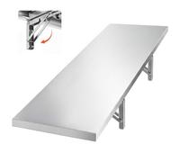 VEVOR Étagère Murale Flottante Pliable, Tablette Murale en Inox 30,5x122 cm, pour Cuisine, Restaurant, Garage, Food-truck, Charge Maximale de 136 kg, Étagère de Rangement avec Équerres Résistante