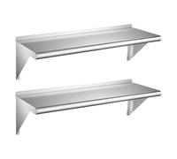 VEVOR Étagère Murale Flottante, Tablette Murale en INOX 30,5x91,4 cm 2PCs | Pour Cuisine Maison, Restaurant, Bar, Garage, Charge Maximale de 136 kg, Étagère de Rangement avec Équerres Résistante
