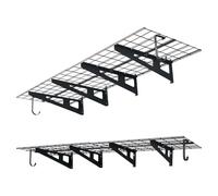 VEVOR Étagère Murale Garage 2 Niveaux Étagère Rangement Murale Garage 182,8x61,5x20,6 cm pour Garages, Buanderies, Ateliers, Acier, avec Crochets, Charge 227 kg par Niveau, Charge Totale 454 kg, Noir