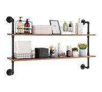 VEVOR Étagère Murale Tuyau Industrielle 2 Niveaux 124,5x26 cm en Bois Rustique