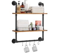 VEVOR Étagère Murale Tuyau Industrielle, 2 Niveaux, Support Mural Flottant Rangement en Bois Rustique, 63x20,5 cm, pour Articles Divers de Cuisine, Chambre à Coucher, Salle de Bain, Salon, Maison