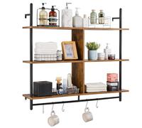 VEVOR Étagère Murale Tuyau Industrielle, 3 Niveaux, Support Mural Flottant de Rangement en Bois Rustique, 105x24 cm, pour Articles Divers de Cuisine, Chambre à Coucher, Salle de Bain, Salon, Maison