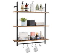 VEVOR Étagère Murale Tuyau Industrielle 3 Niveaux 80x24,5 cm en Bois Rustique