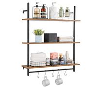 VEVOR Étagère Murale Tuyau Industrielle, 3 Niveaux, Support Mural Flottant Rangement en Bois Rustique, 80x24,5 cm, pour Articles Divers de Cuisine, Chambre à Coucher, Salle de Bain, Salon, Maison