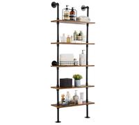 VEVOR Étagère Murale Tuyau Industrielle, 5 Niveaux, Support Mural Flottant de Rangement en Bois Rustique, 61x25,5 cm, pour Articles Divers de Cuisine, Chambre à Coucher, Salle de Bain, Salon, Maison