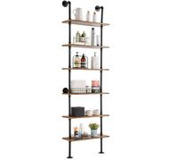VEVOR Étagère Murale Tuyau Industrielle 6 Niveaux 61x25,5 cm en Bois Rustique
