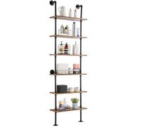 VEVOR Étagère Murale Tuyau Industrielle, 6 Niveaux, Support Mural Flottant de Rangement en Bois Rustique, 61x25,5 cm, pour Articles Divers de Cuisine, Chambre à Coucher, Salle de Bain, Salon, Maison