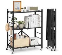 VEVOR Étagère Pliante Mobile, 3 Niveaux, Étagère Pliante à Roulettes, 71x33x91 cm, Métal Robuste, Charge Statique 258,5 kg Dynamique 90,7 kg, Meuble de Rangement pour Garage, Cuisine, Sous-sol, Noir