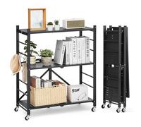 VEVOR Étagère Pliante Mobile, 3 Niveaux, Étagère Pliante à Roulettes, 76x33x91 cm, Métal Robuste, Charge Statique 258,5 kg Dynamique 90,7 kg, Meuble de Rangement pour Garage, Cuisine, Sous-sol, Noir