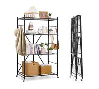 VEVOR Étagère Pliante Mobile, 4 Niveaux, Étagère Pliante à roulettes, 91x53x152 cm, Métal Robuste, Charge Statique 340 kg Dynamique 90,7 kg, Meuble de Rangement pour Garage, Cuisine, sous-Sol, Noir