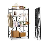 VEVOR Étagère Pliante Mobile, 4 Niveaux, Étagère Pliante à Roulettes, 91x53x152 cm, Métal Robuste, Charge Statique 340 kg Dynamique 90,7 kg, Meuble de Rangement pour Garage, Cuisine, Sous-sol, Noir