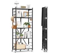 VEVOR Étagère Pliante Mobile, 5 Niveaux, Étagère Pliante à roulettes, 71x33x168 cm, Métal Robuste, Charge Statique 340 kg Dynamique 90,7 kg, Meuble de Rangement pour Garage, Cuisine, sous-Sol, Noir