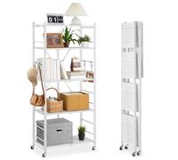 VEVOR Étagère Pliante Mobile, 5 Niveaux, Étagère Pliante à roulettes, 71x38x163 cm, Métal Robuste, Charge Statique 340 kg Dynamique 90,7 kg, Meuble de Rangement pour Garage, Cuisine, sous-Sol, Blanc