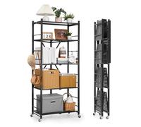 VEVOR Étagère Pliante Mobile, 5 Niveaux, Étagère Pliante à roulettes, 71x38x163 cm, Métal Robuste, Charge Statique 340 kg Dynamique 90,7 kg, Meuble de Rangement pour Garage, Cuisine, sous-Sol, Noir
