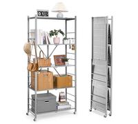 VEVOR Étagère Pliante Mobile, 5 Niveaux, Étagère Pliante à roulettes, 81x36x183 cm, Métal Robuste, Charge Statique 340 kg Dynamique 90,7 kg, Meuble de Rangement pour Garage, Cuisine, sous-Sol, Gris