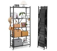 VEVOR Étagère Pliante Mobile, 5 Niveaux, Étagère Pliante à roulettes, 81x36x183 cm, Métal Robuste, Charge Statique 340 kg Dynamique 90,7 kg, Meuble de Rangement pour Garage, Cuisine, sous-Sol, Noir