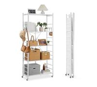 VEVOR Étagère Pliante Mobile, 5 Niveaux, Étagère Pliante à roulettes, 81x36x183 cm, Métal Robuste, Charge Statique 340 kg Dynamique 90,7 kg, Meuble de Rangement pour Garage, Cuisine, sous-Sol, Blanc