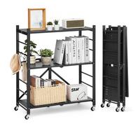 VEVOR Étagère Pliante Mobile à Roulettes 3 Niveaux Métallique 76x33x91 cm Noir